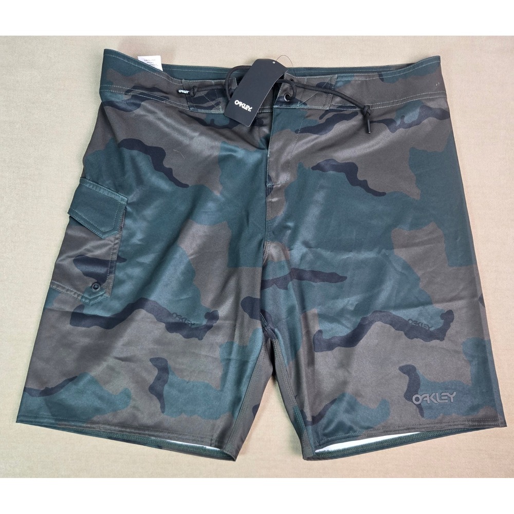 Oakley Men's Camo Swim Board Shorts in Green and Black